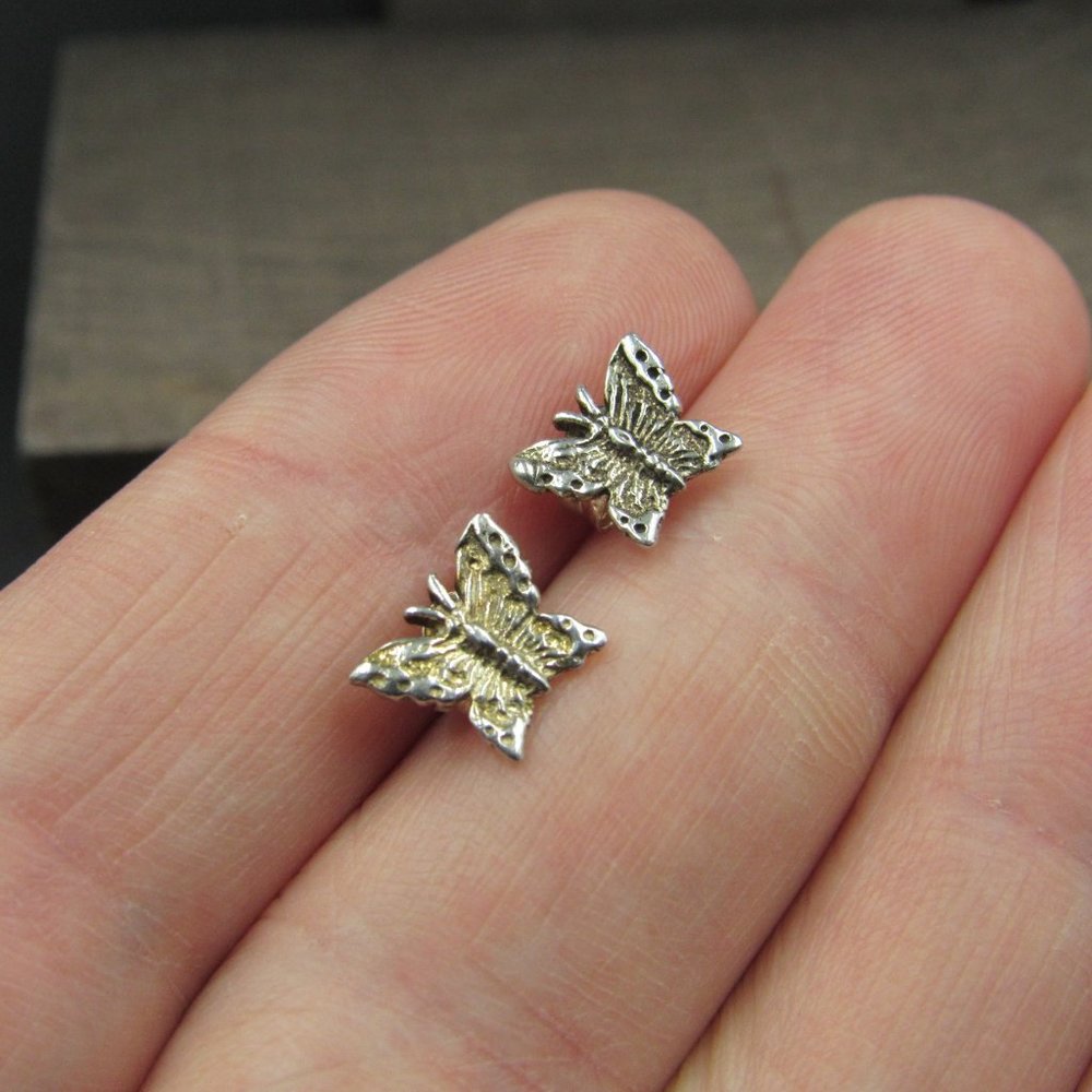 Sterling Tiny Butterfly Rustic Stud Earrings - image 2